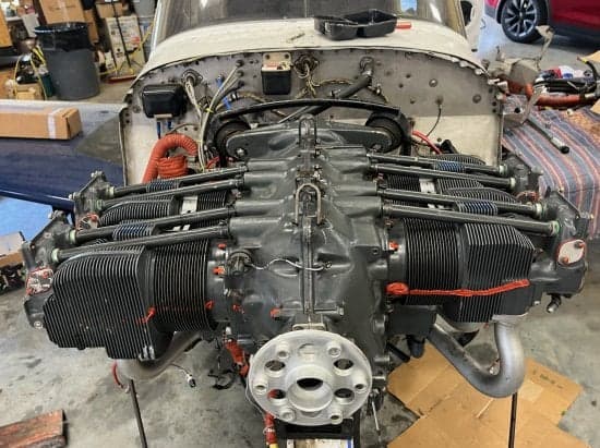 Close-up of the aircraft's engine.