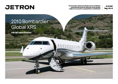 A 2010 Bombardier Global XRS aircraft specification sheet.