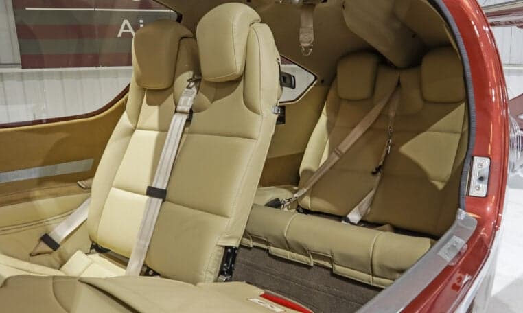 Close-up of the rear seats inside the Diamond DA62 aircraft.