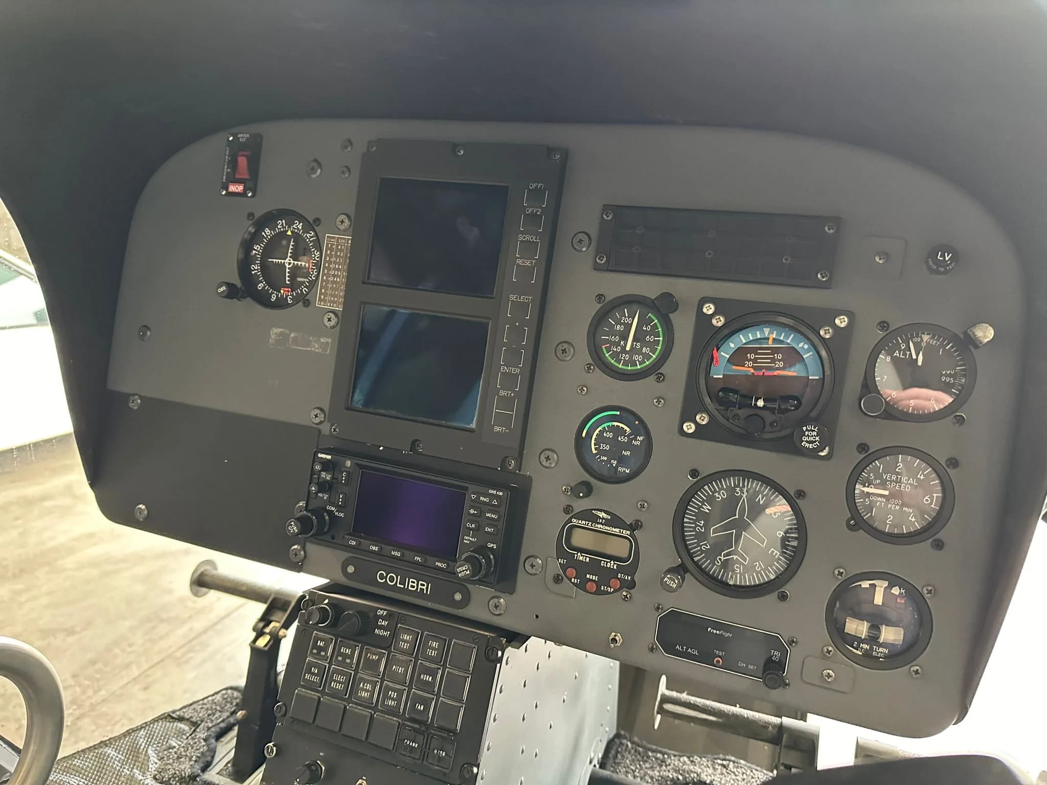 Close-up of the helicopter's instrument panel.