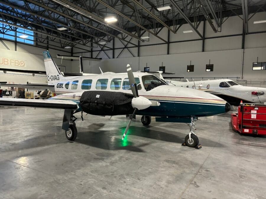 Piper PA-31 Navajo in a hangar.