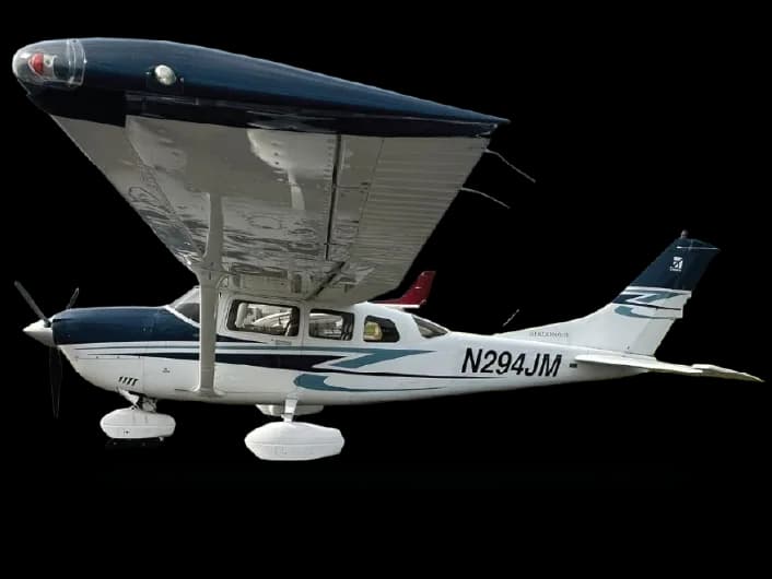 A Cessna aircraft with registration N294JM, featuring a blue and white paint scheme.