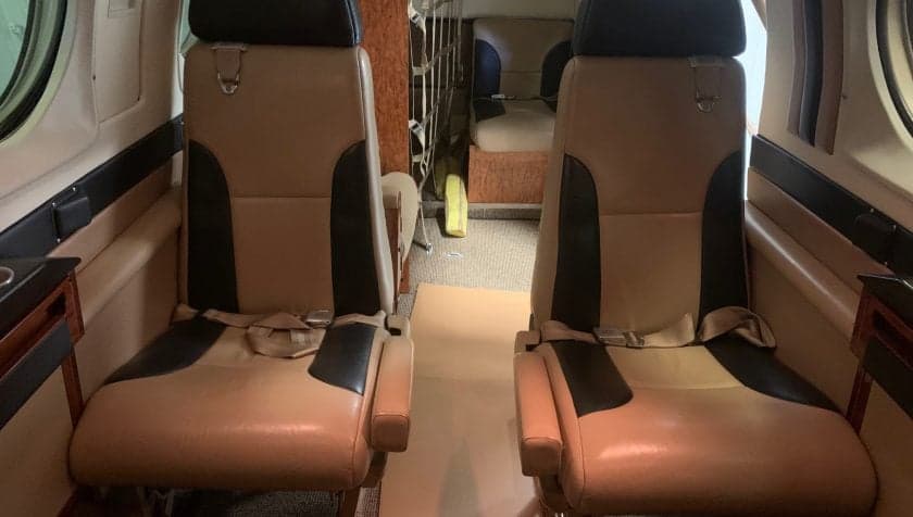 View of the aircraft's interior, showing the passenger seats.