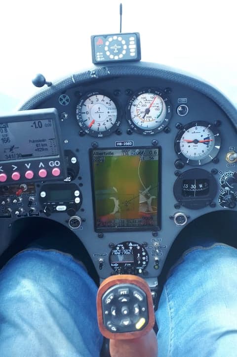 Close-up of the instrument panel in the cockpit of HB-2560.