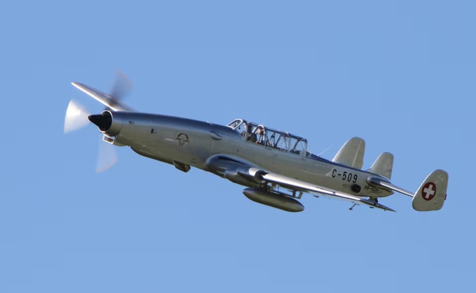 P-3 Pilatus in flight with Swiss markings.
