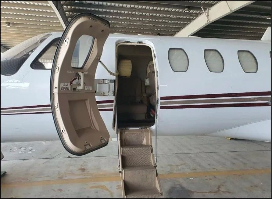 Close up of the open door and steps of a Cessna Citation CJ3.