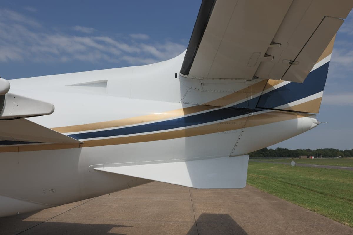 Close-up of the tail section of a Citation XLS+ aircraft.