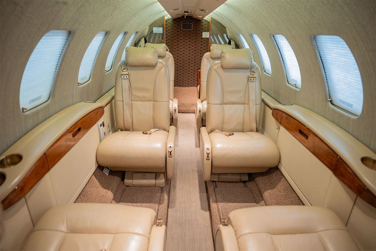 View of the aircraft interior showing the cabin seats.