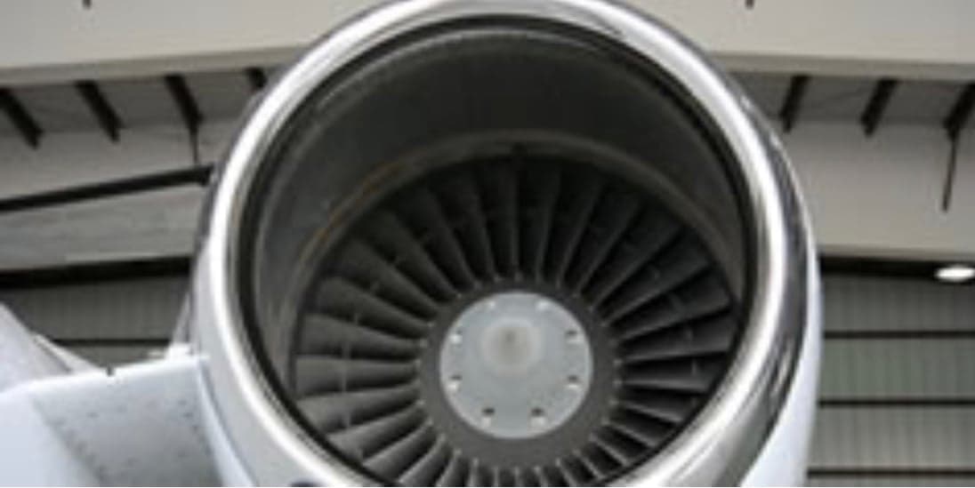 Close up of the engine of a jet aircraft.