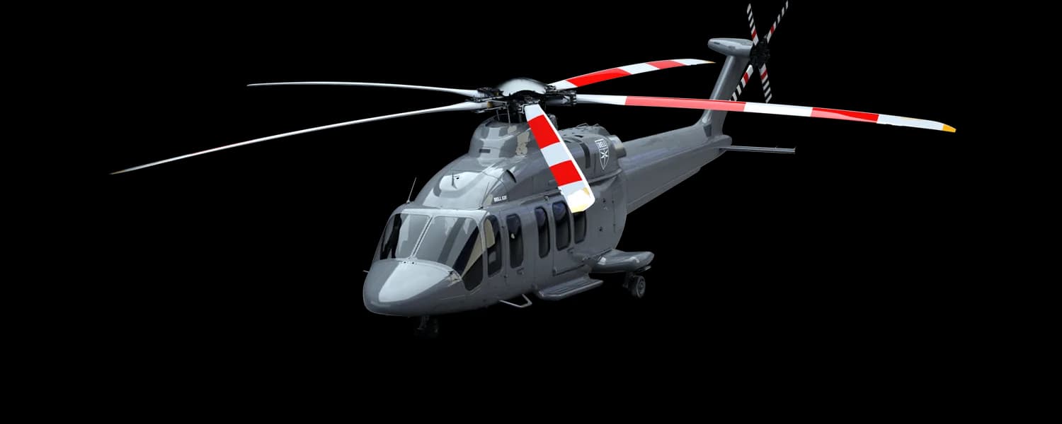 A gray helicopter on a black background.