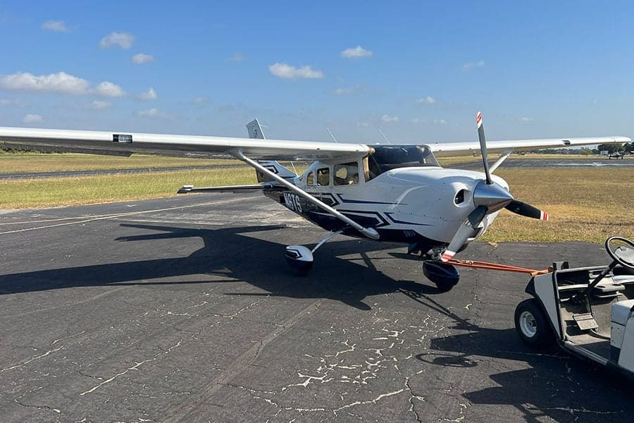 N6TS Cessna aircraft on the tarmac, front view.