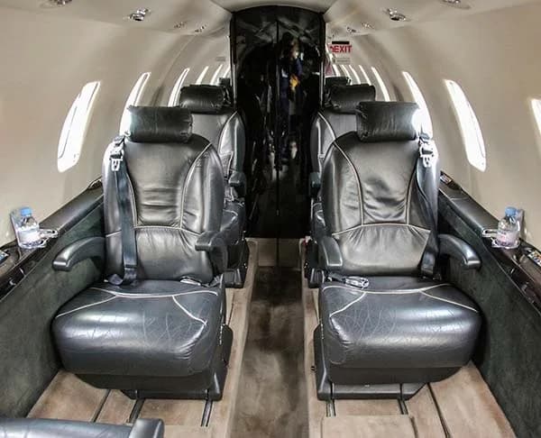Cabin view with leather seats.