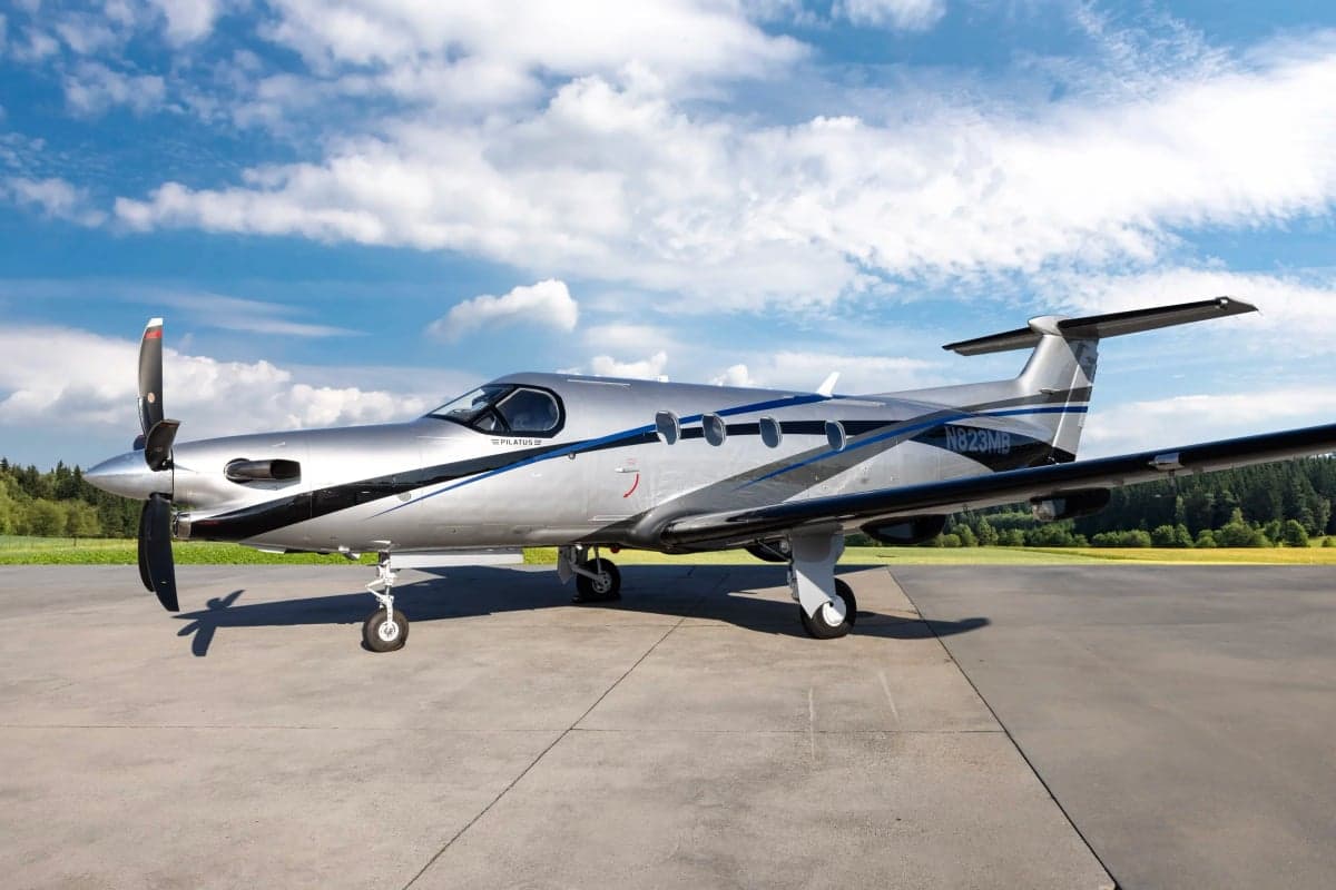 Pilatus PC-12NG with registration N823MB on the tarmac.