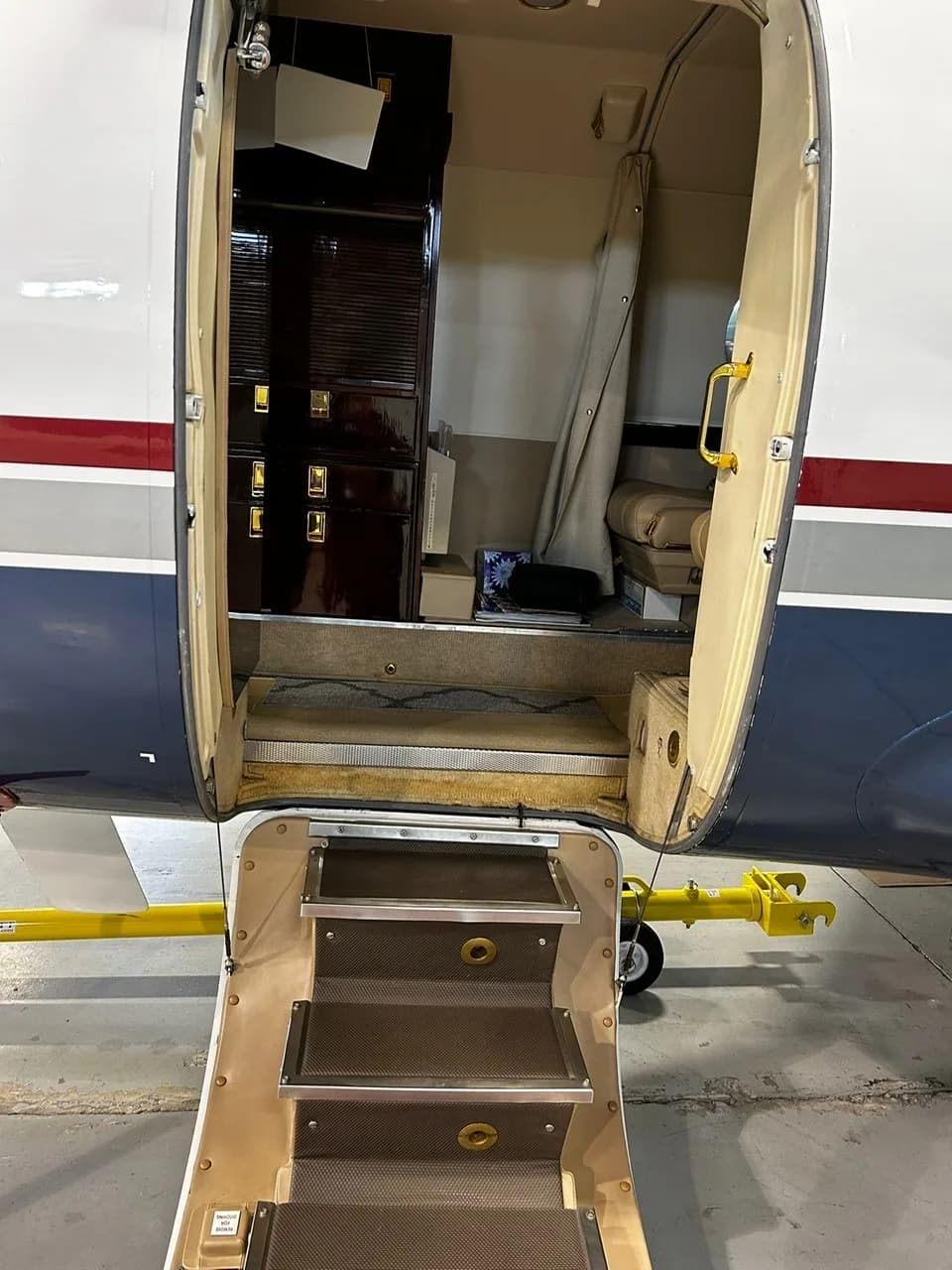 View of the aircraft steps and interior.