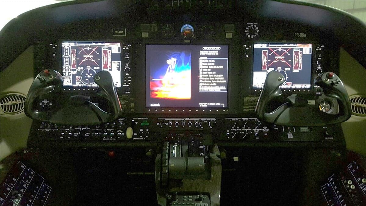 The instrument panel of an aircraft cockpit.