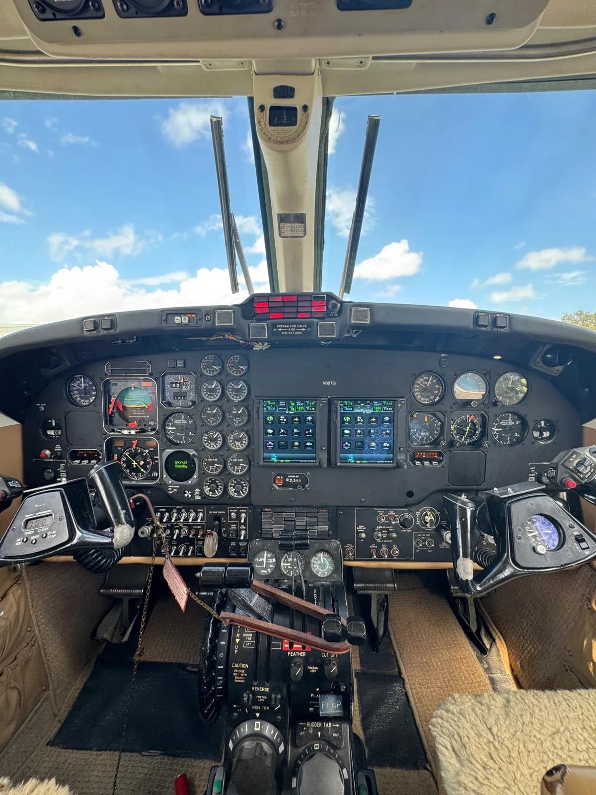 Detailed view of the King Air 200 cockpit instrument panel.