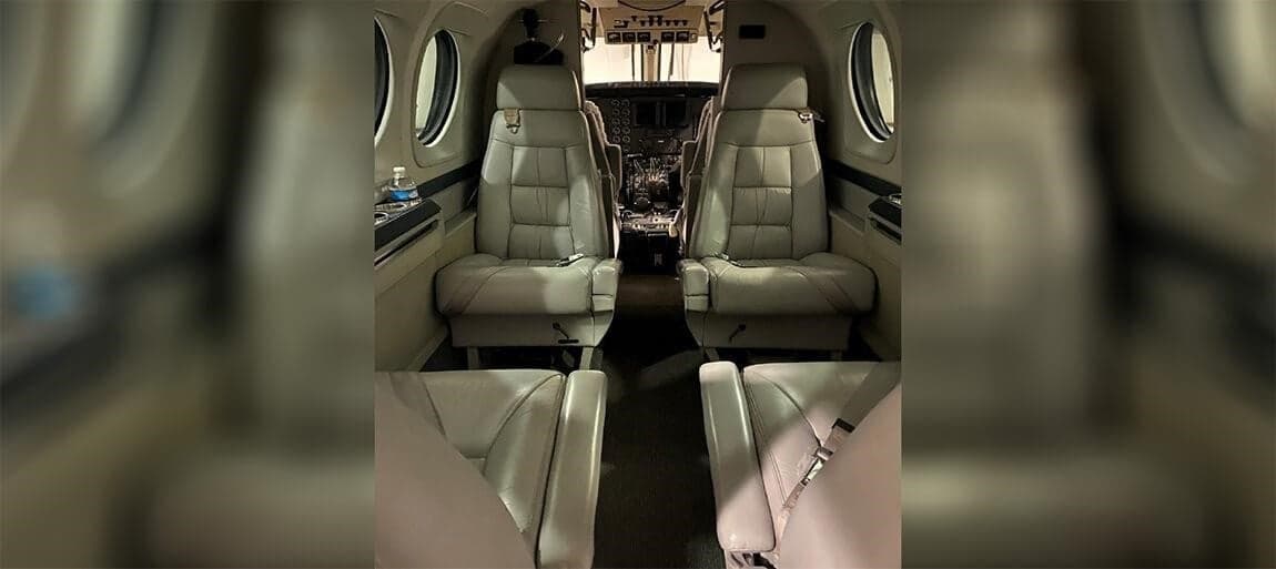 King Air cabin with leather seats.