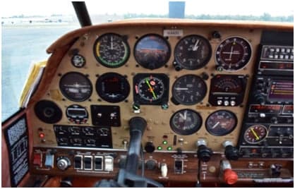 Detailed view of the aircraft's instrument panel and controls.