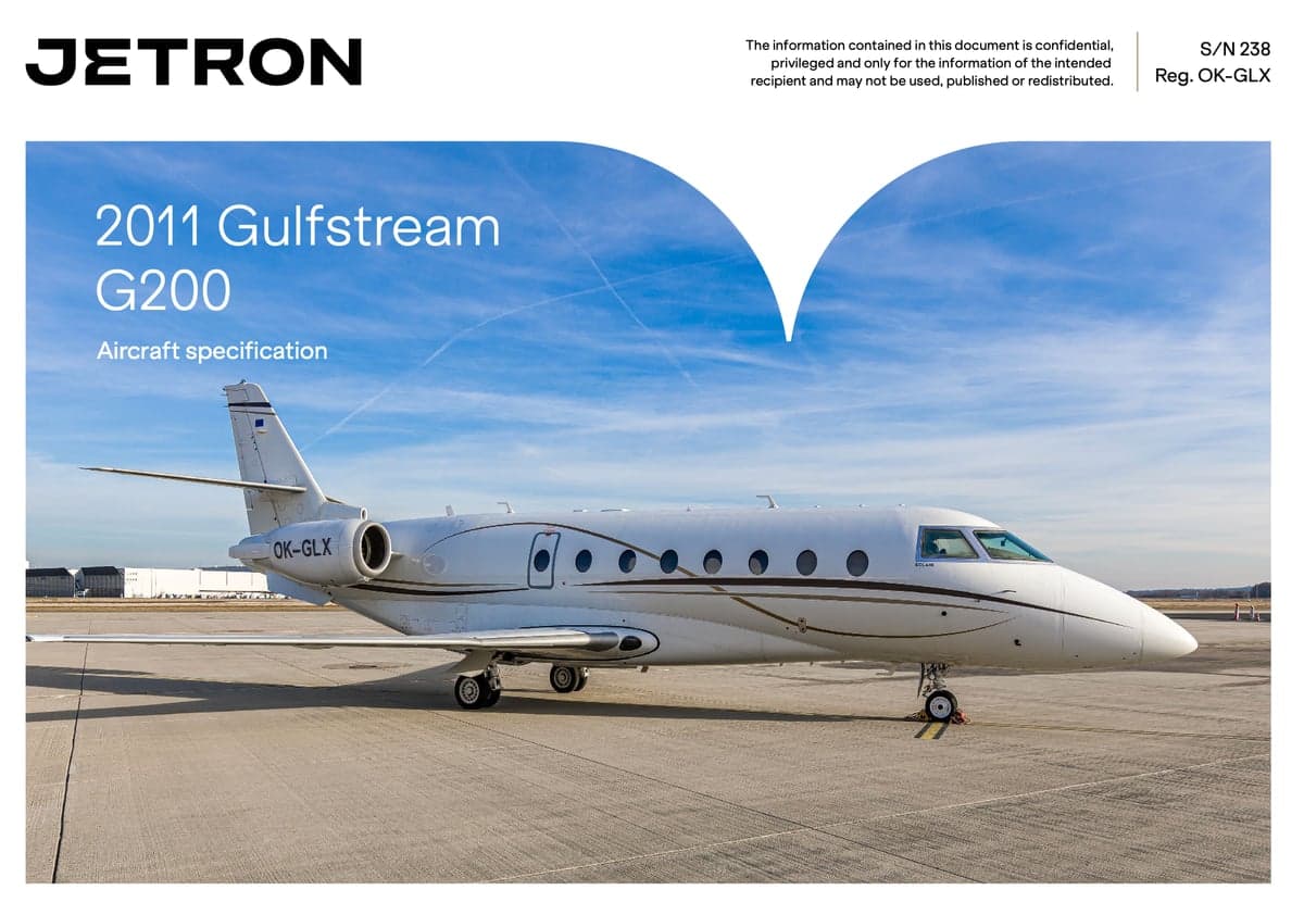 Gulfstream G200 aircraft specification with the tail number OK-GLX.
