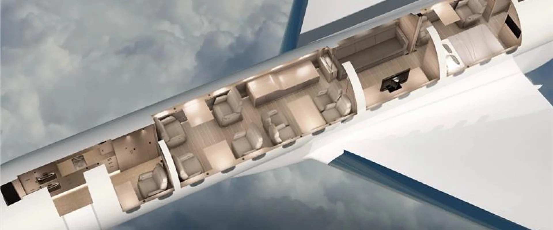 Cutaway diagram of the aircraft interior layout.
