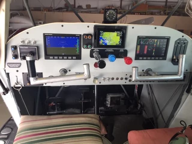 The instrument panel of an aircraft has modern avionics installed.