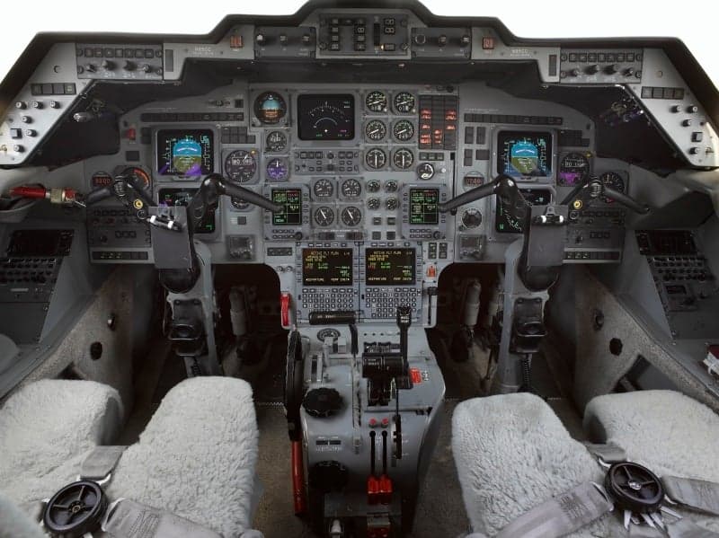 Detailed view of the aircraft cockpit instrument panel.