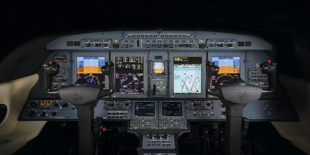 The instrument panel of a Citation CJ4 aircraft.