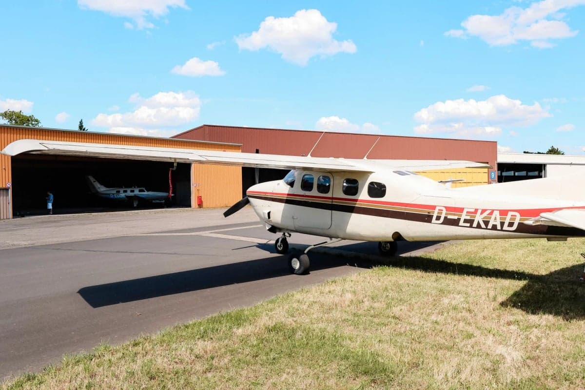 Front view of the D-EKAD Cessna aircraft on the ground.