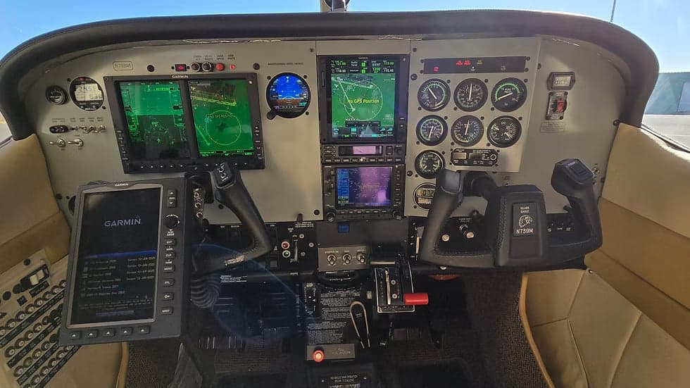 The cockpit features a modern glass panel and avionics suite.