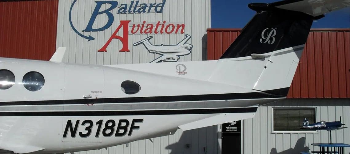 Tail section of a Beechcraft King Air B200 aircraft with the tail number N318BF.