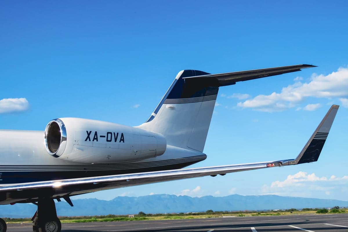 Close up of the tail of the XA-OVA aircraft.