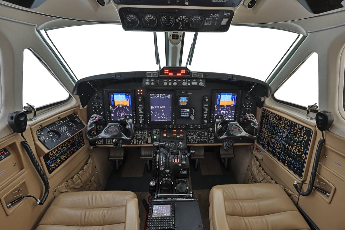 Detailed view of the King Air 350 cockpit instrument panel.
