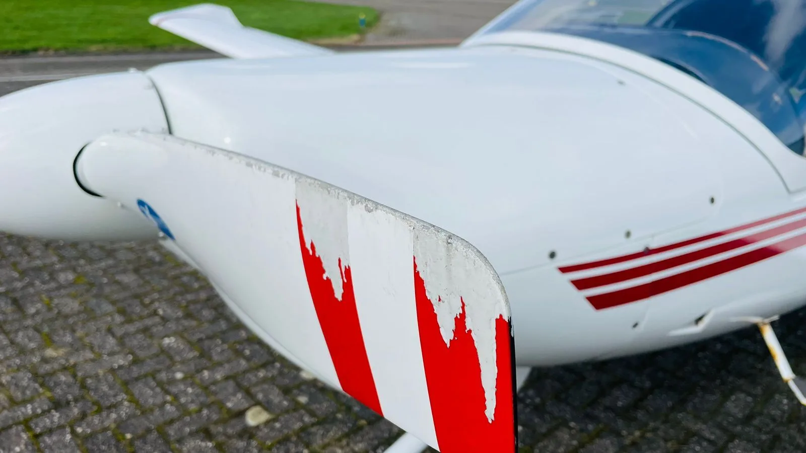 Close-up of the propeller of the Diamond DV20 Katana aircraft.