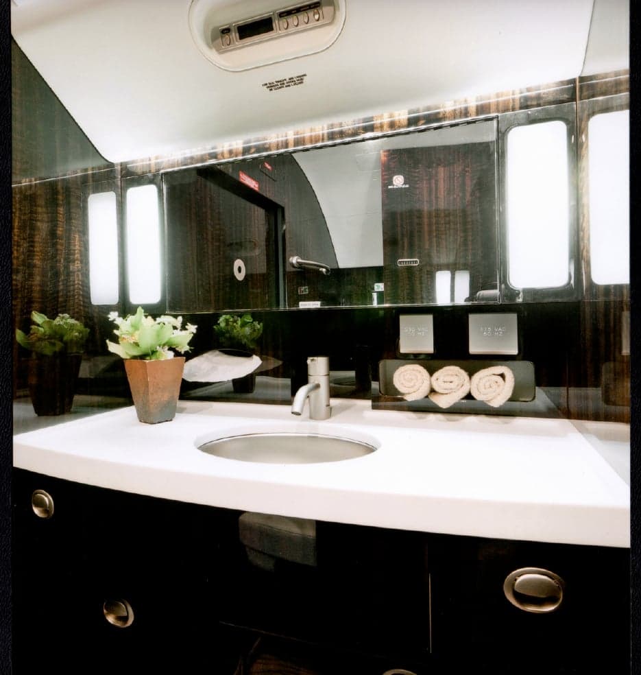 View of the lavatory sink and vanity area.
