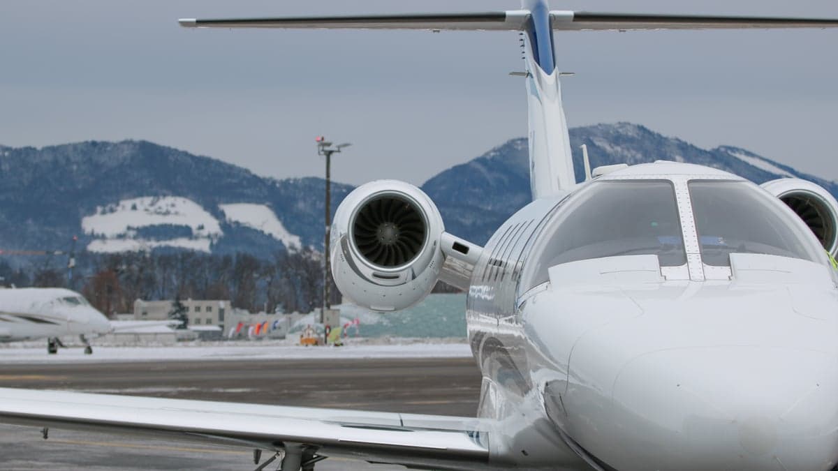 Close up of the nose and engine of OE-FEA Cessna Citation CJ3.