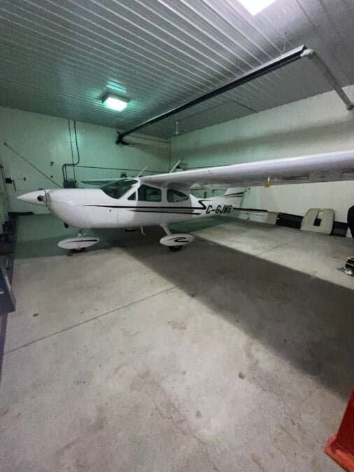 C-GJMS Cessna Cardinal 177 parked inside a hangar.