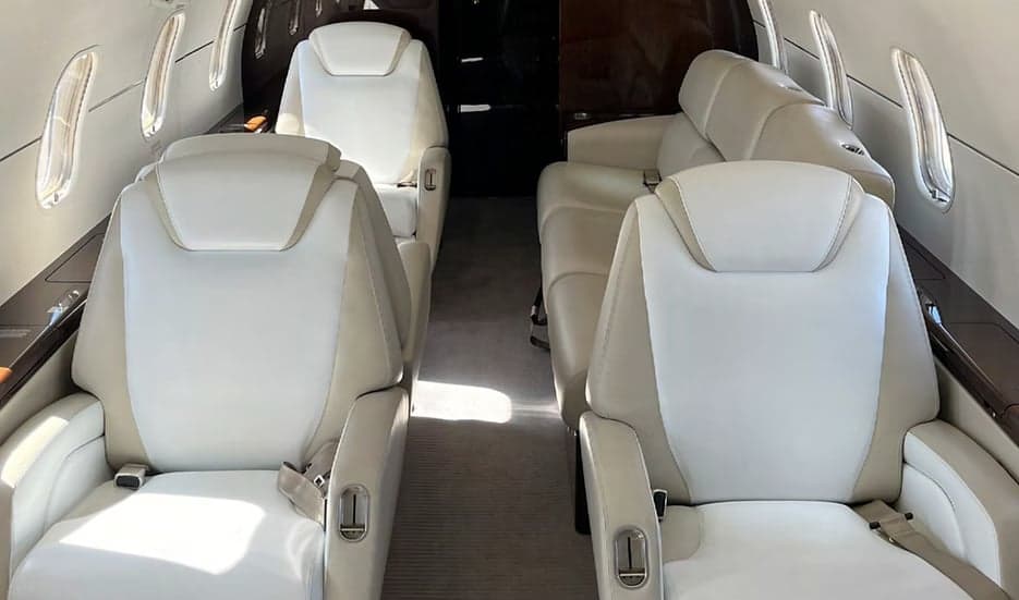 View of the aircraft interior showing the seating arrangement.