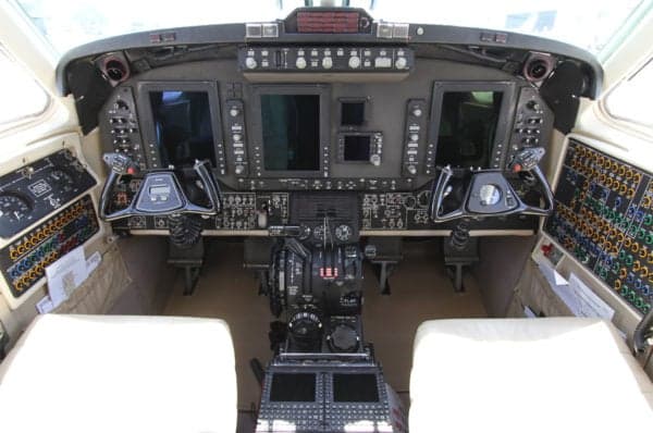 The aircraft's cockpit with instrument panel.