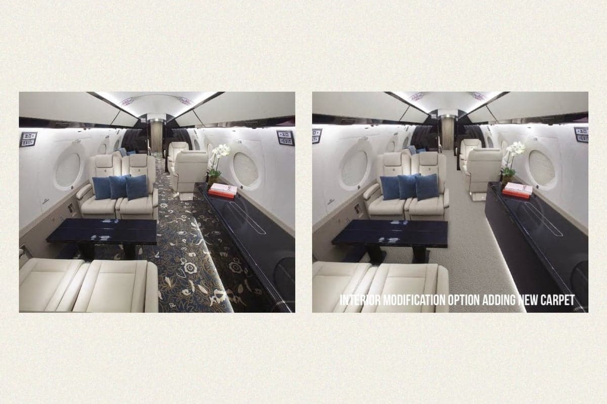 Aircraft interior modification option with new carpet.