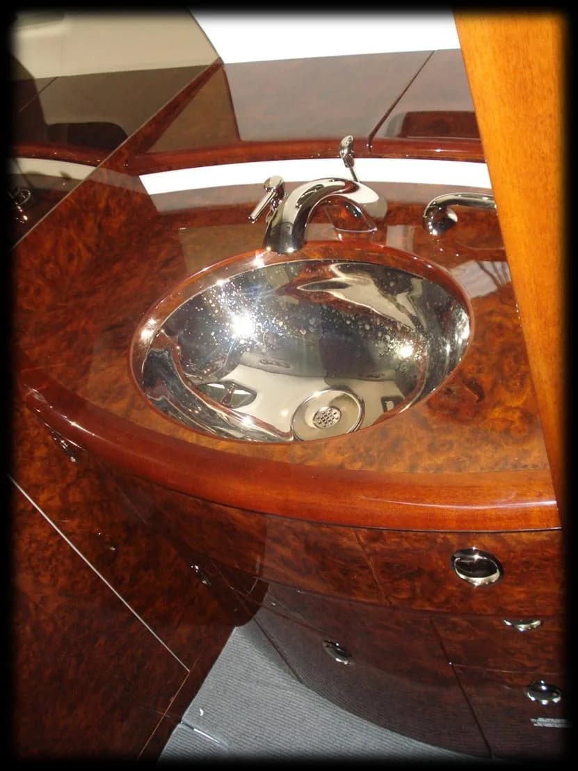 Close up of the aircraft's lavatory sink and vanity.
