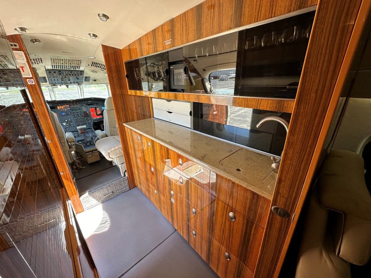 View of the aircraft's galley and cockpit.