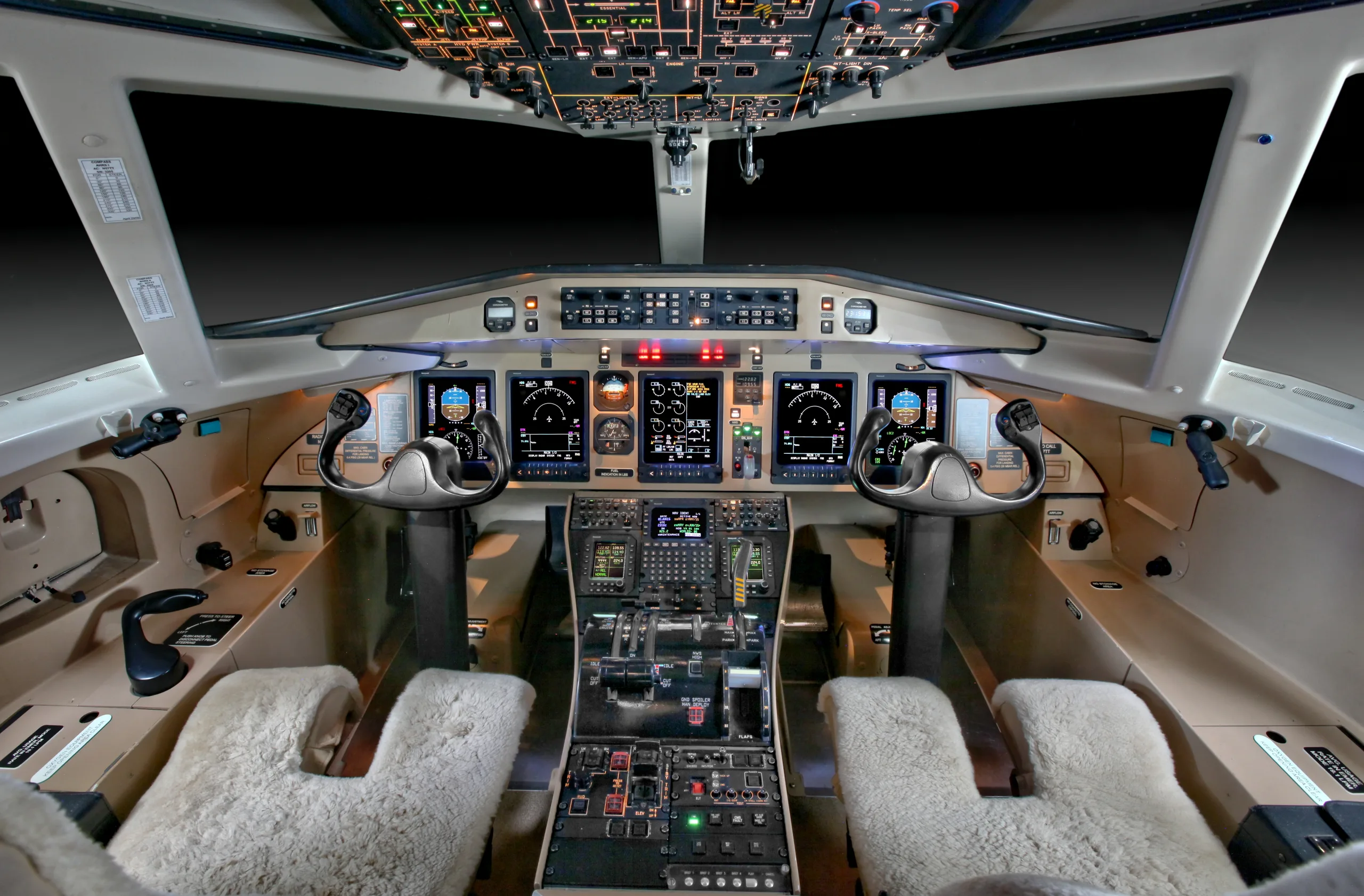 Detailed view of the aircraft's cockpit instrument panel and controls.