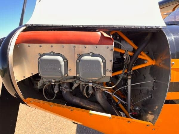 Interior view of the aircraft's trim and fuel lines.