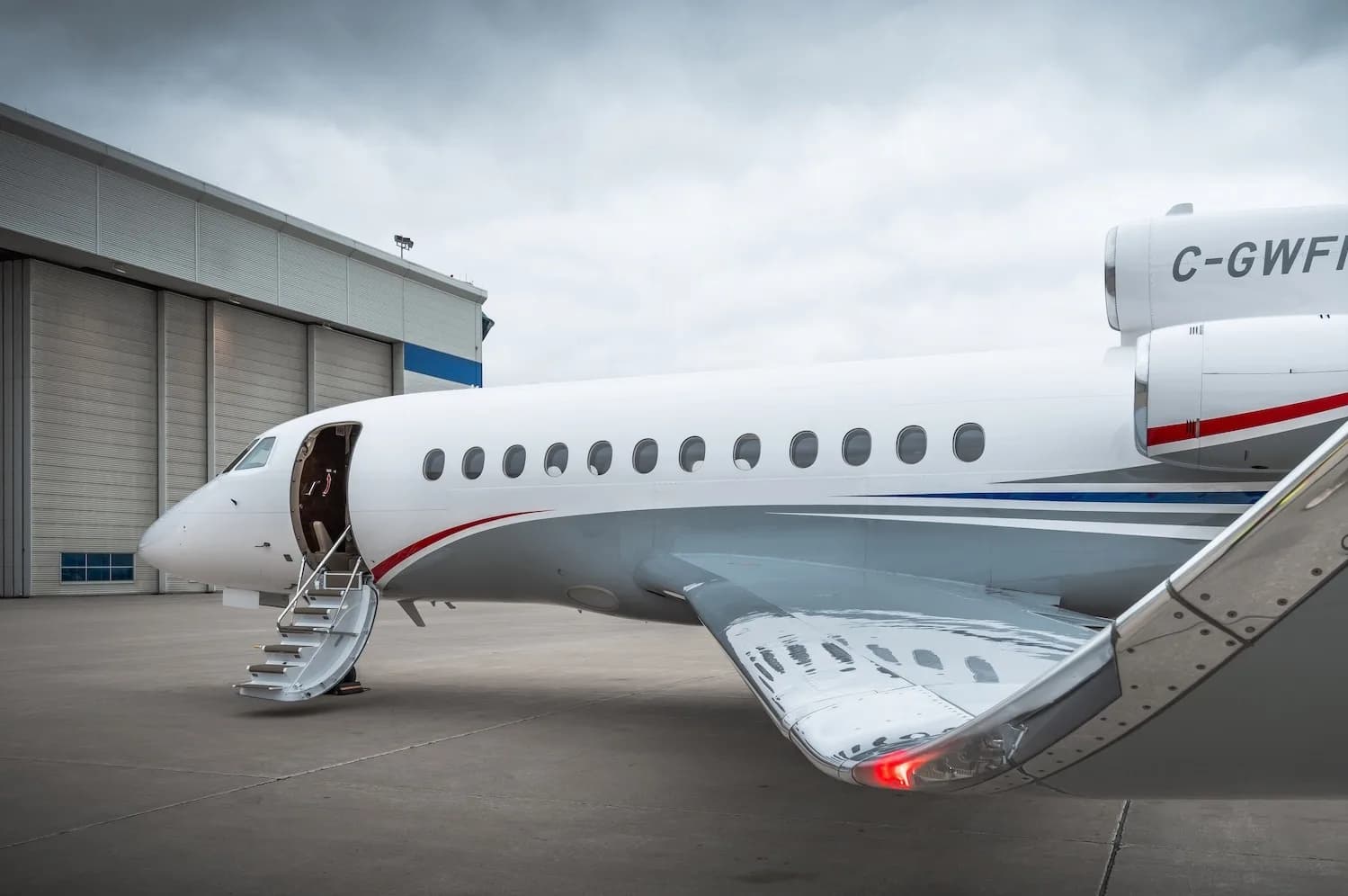Close up of the C-GWFM aircraft with the stairs down.