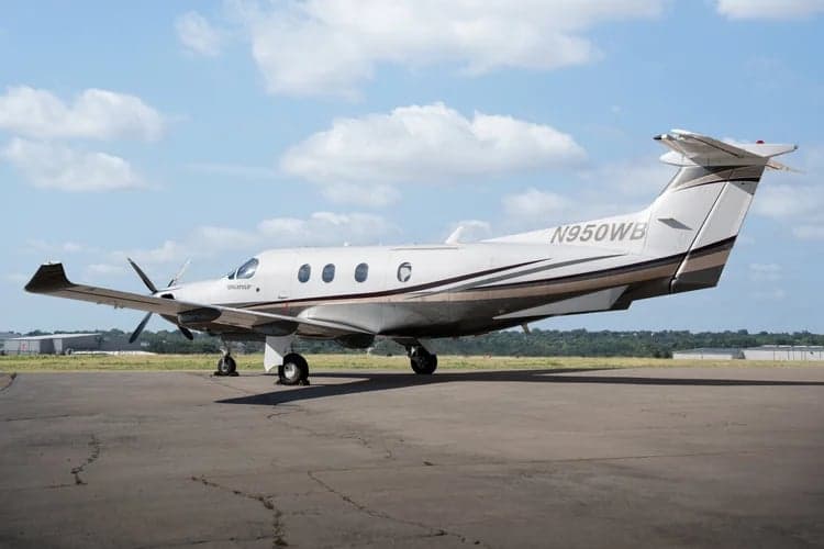 Pilatus PC-12NGX on the tarmac, side view.