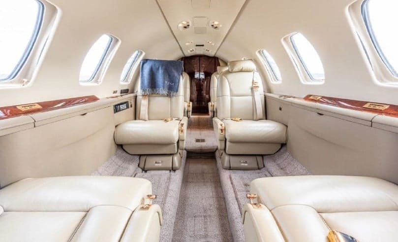 View of the interior cabin of a Cessna Citation CJ3.