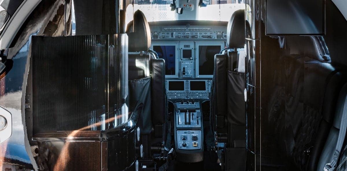 View of the aircraft's cockpit from the cabin.
