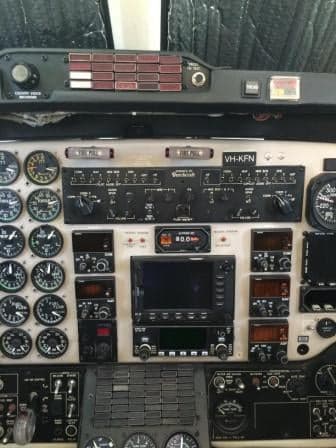 Close-up of the King Air aircraft cockpit instrument panel.