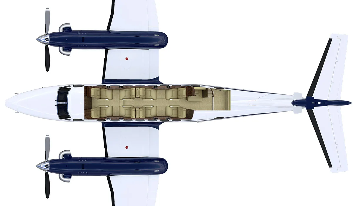 Overhead diagram of the King Air showing the cabin layout.