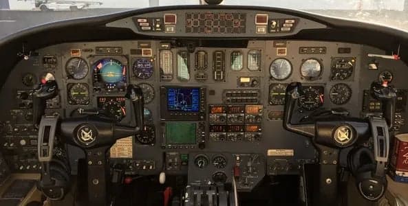 Detailed view of the aircraft's instrument panel and controls.